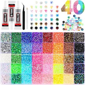 40 Colors Resin Jelly Rhinestones for Bedazzling, 3mm 32000 Pcs Flatback Gems for Crafting,Rhinestone Kit with B7000 Glue for Nail Rhinestones, Shoes, Crafts, Diamond Art & DIY Bedazzler Projects