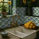 Faccito 24 Pcs Flower Tile Stickers 4x4 Inch Watercolor Retro Rustic Blue Turquoise Floral Peel and Stick Removable Adhesive PVC Tile Stickers Farmhouse Wall Decal for Kitchen Bathroom Backsplash