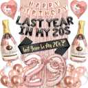 29th Birthday Party Decorations for Women Rose Gold Supplies Set with Last Year In My 20s Balloon Banner and Sash including 29 BDay Digit Balloons for Her