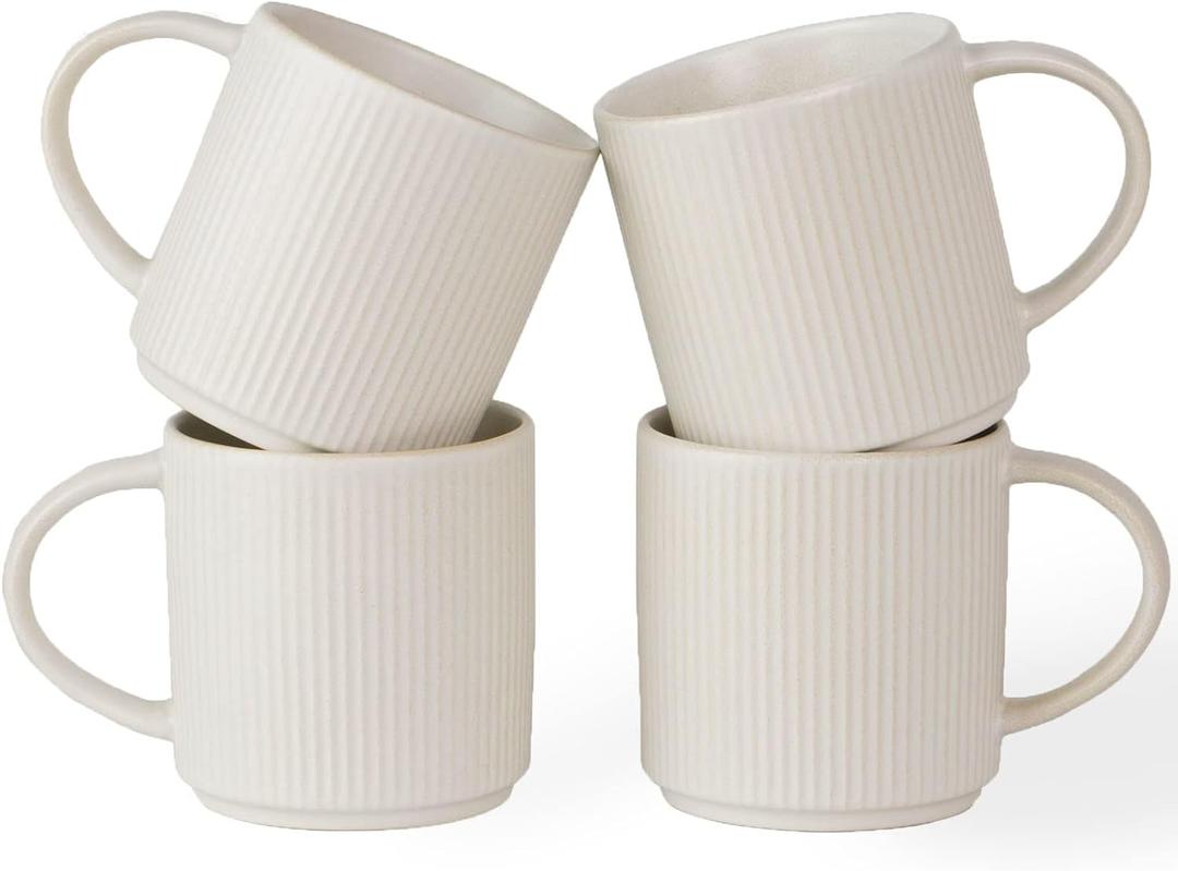 famiware Coffee Mug Set for 4, Star 12 oz Catering Mugs Cup Set with Handle for Coffee, Tea, Cocoa, Milk - Ceramic Stoneware Drinkware Set, Matte White (4 Count (Pack of 1), Star-Matte White)