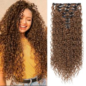 LONAI Black Hair Extension,9PCS 22" Curly Clip in Hair Extensions LN002 Long Soft Thick Synthetic Hairpieces for Women-Auburn Chestnut brown