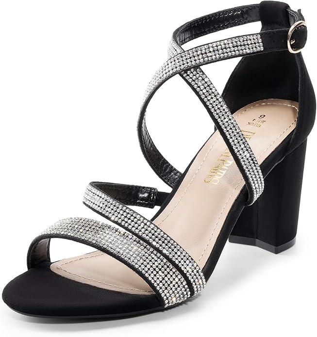 DREAM PAIRS Women’s Ankle Strap Dress Pump Low Chunky Heel Sandals, US 8