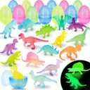 36 Pack Easter Eggs Filled with Glow in The Dark Dinosaur Toys, Easter Basket Stuffers for Toddlers Kids Boys Girls Glow Colorful Easter Eggs Dinosaur Easter Egg Fillers Hunt Gifts Party Favors Prize