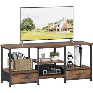 DUMOS 47 Inch TV Stand for 55-65 Inch TVs, Entertainment Center with Charging Station(2AC+USB+Type-C), Media Console Table with Storage Drawers & Open Shelves, Heavy Duty for Living Room, Rustic Brown, 15.8"D x 47.2"W x 21.7"H