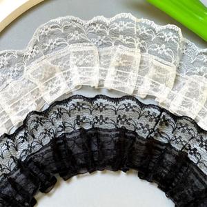10 Yards Lace Ruffle Trim Vintage Pleated Net Lace Edge Gathered Mesh Trim Ribbon Fabric Embroidered Sewing Ribbon Edging Trimming for Wedding Bridal Dress Cake Card DIY Decor(Black+White)