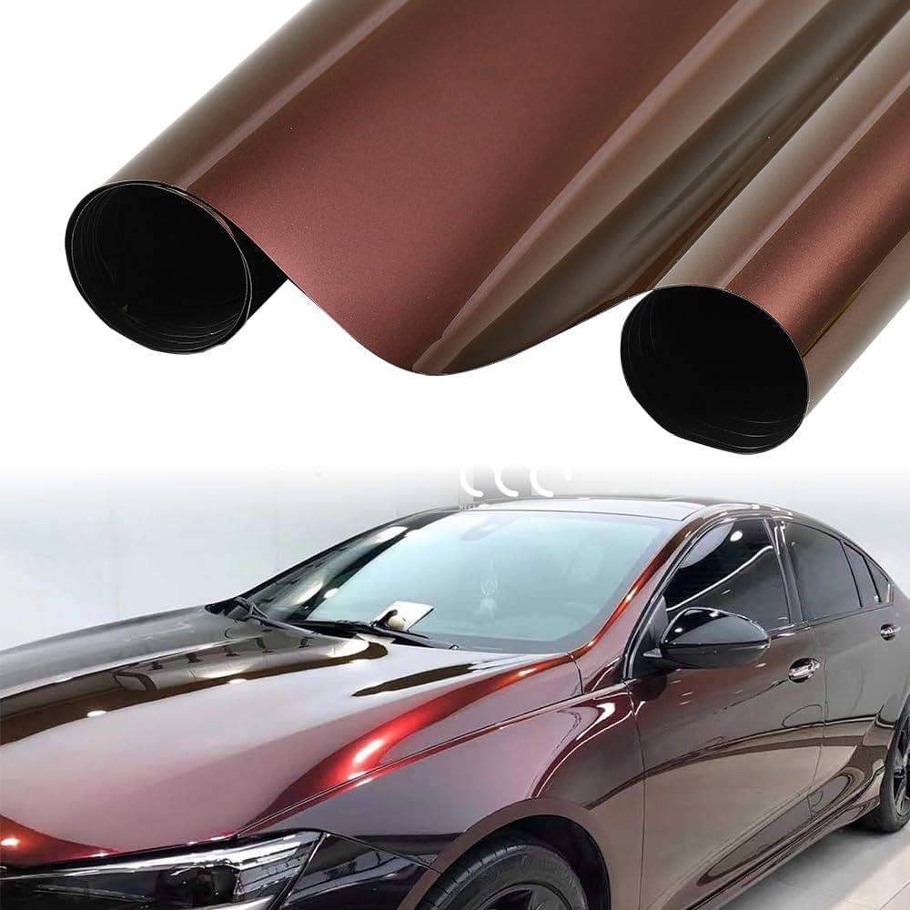 12"x60" (1FTx5FT) Chrome Black Charm Red Vinyl Wrap, Gloss Car Wrap Vinyl Roll Adhesive Decal Film Sheet Air Release Auto DIY Decor, High Glossy Self-Adhesive Car Wrapping for Vehicle Exterior