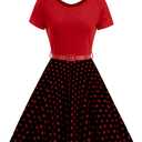 Women's 1950s Retro Vintage Cocktail Party Swing Dresses Polka Dot Audrey Skirt with Belt and Headband Halloween Costume (Black, M)