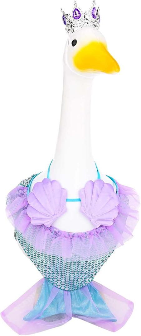 Mermaid Goose Outfit Porch Goose Princess Outfit Marine Animal Theme Goose Clothes with Shiny Mermaid Dress Purple Shell Bra Crown Fits 23'' Geese Statue for Garden Patio Yard Lawn Decor