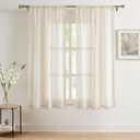 Beige Boho Lace Sheer Window Curtain Panels with Classic Tassels 72 Inches Long,Natural Geo Embroidery Pattern Living Room Drapes,Farmhouse Rod Pocket Bedroom Window Treatment,40" Wx72 Lx2