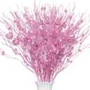 Geyoga 12 Pcs Floral Picks 16 Inch Glitter Heart Picks Bulk Red Pink Heart Shaped Berry Stem Picks for Tree Topper Wedding Table Vase Decor (Pink)