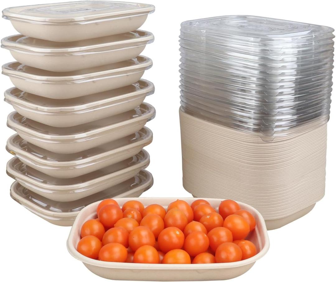28 oz Disposable salad bowls with lids, Sugarcane Fiber Paper Bowls take away food containers meal prep Plant Fiber deli container 50 Pack