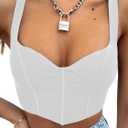 Women Y2k Corsets Square V Neck Double Lined Crop Tank Top Sexy Dance Tops (Small, 01-white)