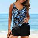 Dokotoo Womens Athletic Summer Beach Essentials Color Block Swim Suits Fashion Padded Tankini Sets Two Pieces Bathing Suits for Women 2024 Over 50 Swimsuits with Swim Bottoms Black Medium