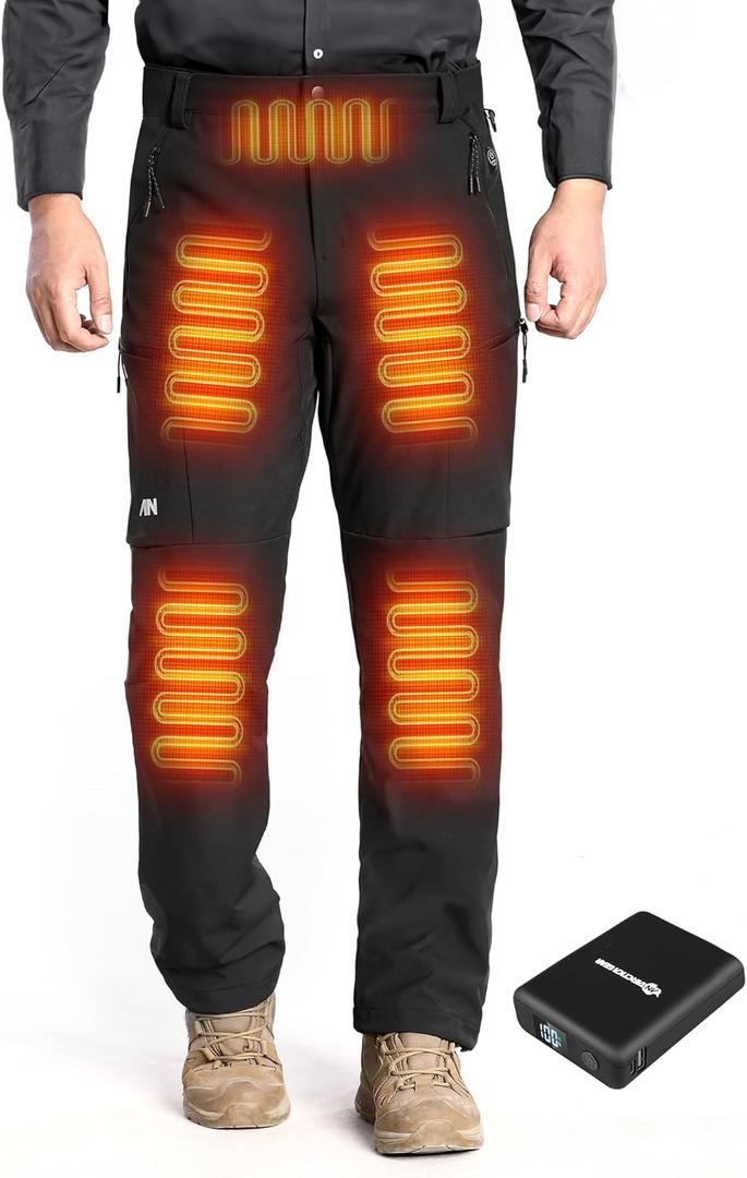 Heated Pants for Men, with 12V/20000mAh Battery, 5-Zone Heating Softshell Outdoor Trousers Hiking Pants (3X-Large, Black)