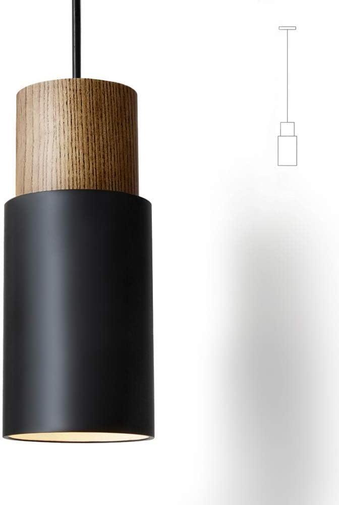 DUHU Black and Wood Pendant Light,Modern Kitchen Pendant Light Over Island,Industrial Metal Lampshade,Single Hanging Light E26 for Dinning Table,Bedroom Nightstand,Bar,Farmhouse,Height Adjustable