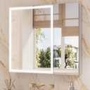 TETOTE 36 x 32 Medicine Cabinet with Lights, Adjustable Shelves, Silver Aluminum Cabinet, Anti-Fog Stepless Dimmable 3 Colors White/Warm/Natural, Easy to Install(Wall Mount/Recessed)