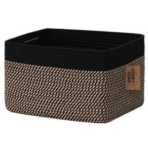 COMFY-HOMI Cotton Rope Woven Basket with Handles for Shelves, Toys, Book, Cloth Storage Baskets Bin for Organizing-13.5"x11"x9.5" Toy Decorative Organizer for Living Room, Bathroom-Black/ Jute