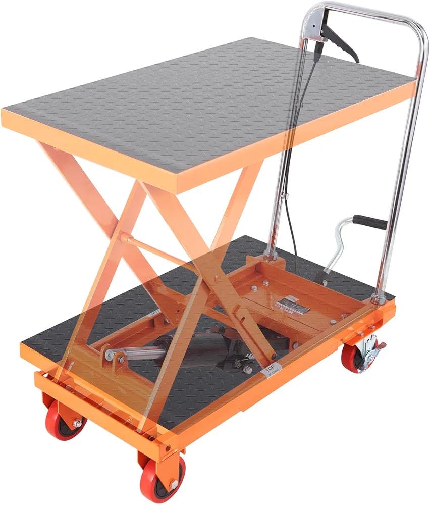 VEVOR TF23 Hydraulic Lift Table Cart, 500lbs Capacity 28.5" with 4 Wheels and Non-Slip Pad, for Material Handling and Transportation, Orange