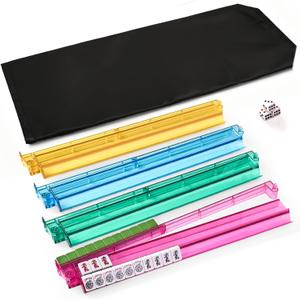 Mahjong Racks with Pushers, Mahjong Racks with Pushers Set of 4, PC Material, Modern American Tile Racks, for 1.2-inch American Mahjong Tiles, Includes Storage Pouch and 3 Dice, 4-Color