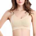 Women's Comfort Workout Sports Bra Low-Impact Activity Sleep Bras (Beige, L)