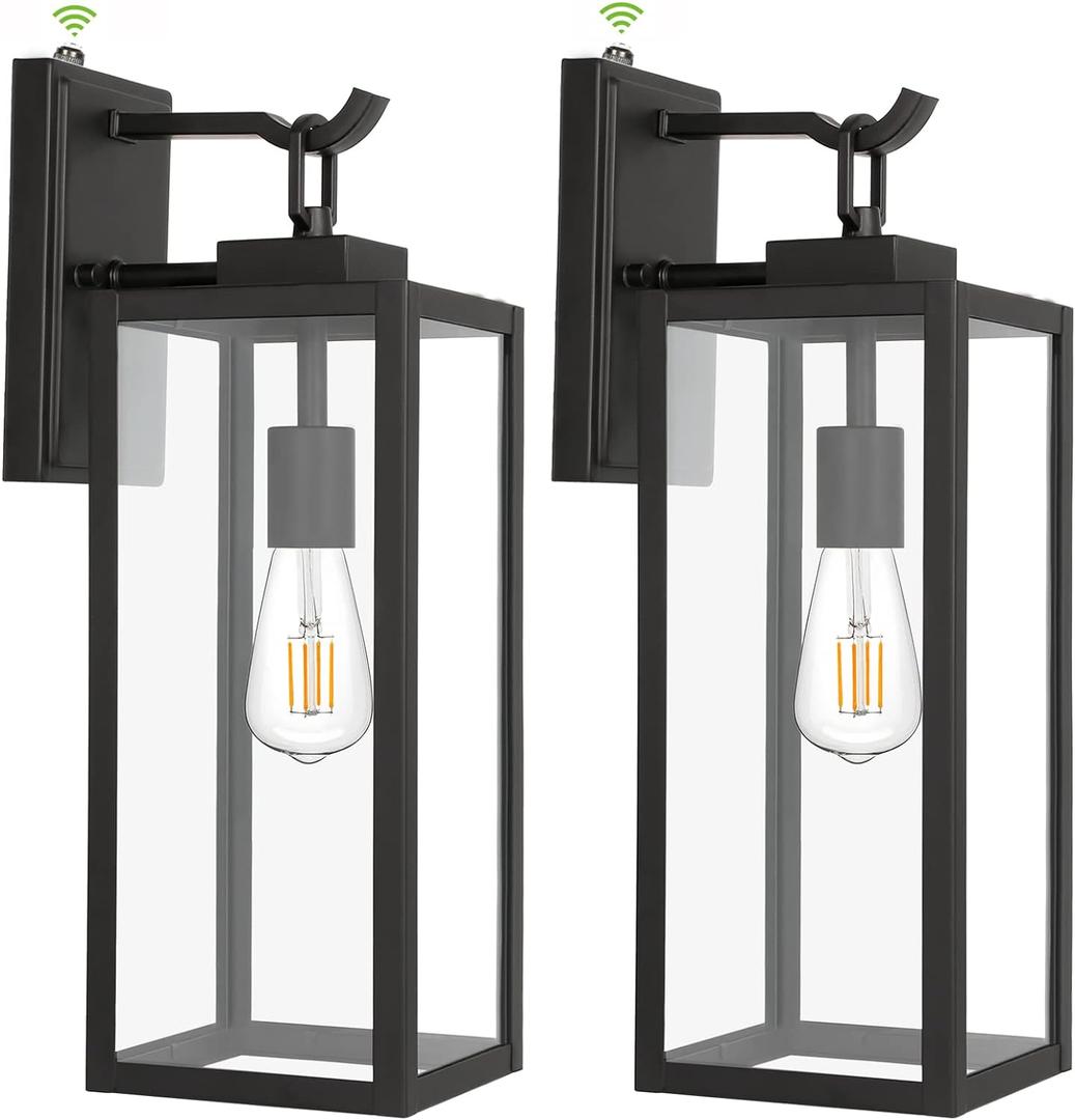 hykolity Large Size Dusk to Dawn Outdoor Wall Lanterns, 18 Inch Outdoor Wall Light Fixtures, Matte Black Porch Lights, Exterior Wall Lighting, Architectural Outdoor Sconces, ETL Listed, 2 Pack