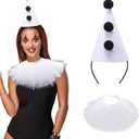 2 Pcs Halloween Clown Accessories for Women Pierrot Clown Hat Headband Jester Hat Vintage Clown Collar Ruffle Collar (Mix)