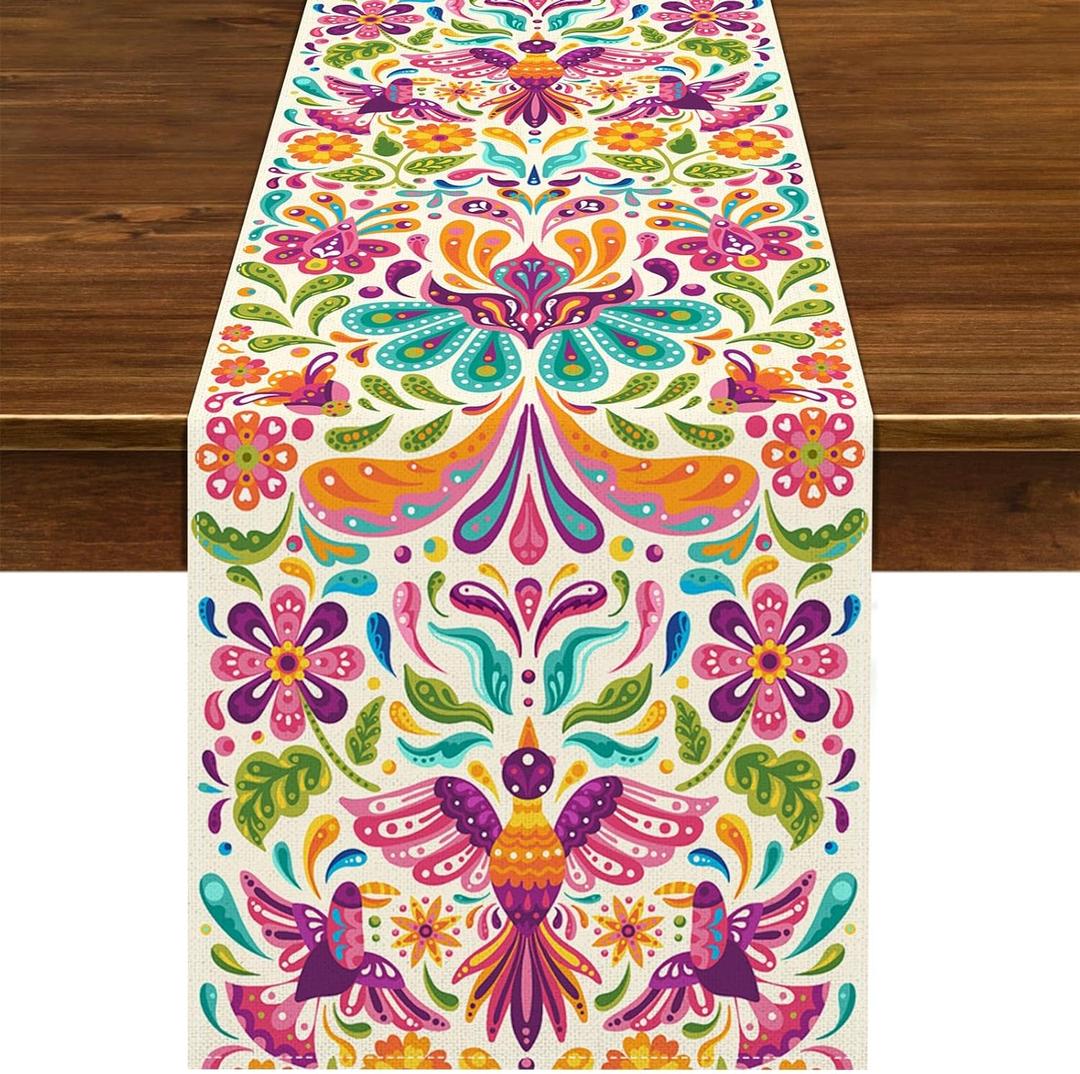 Nepnuser Cinco De Mayo Table Runner 108Inches Long Day of The Dead Decorations Mexican Fiesta Party Supply Island Altar Ofrenda Decor - Pack of 4