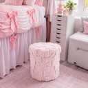 RattanView Storage Ottoman Dorm 12 Inch Pink Bow Round Ottoman Dorm Back to School Coquette Foldable Foot Rest Stool with Lid for College Dormitory Bedroom Office, 11.8"D x 11.8"W x 11.8"H