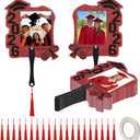 LawnIdyll 36 PCS Custom Graduation Fan Photo Frames with Handle, Plastic Class of 2026 Photo Props with Tassel, Double Sided Sparkle Grad Party Frames for Grad Events, School Ceremony (Black & Red)