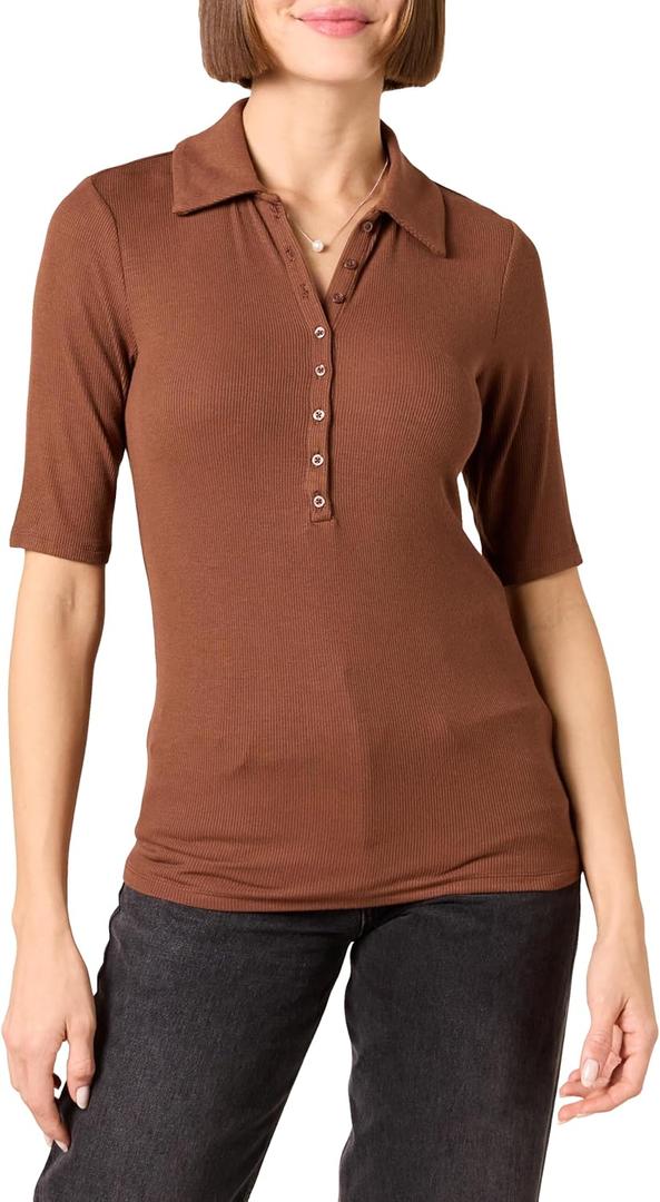 Amazon Essentials womens Fine Rib Polo Shirt  (3XL, Chocolate)