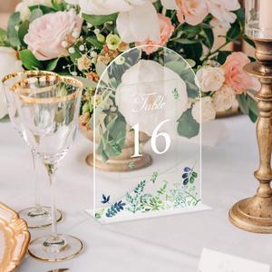 Clear Arch Wedding Table Numbers 1-20 with Stand, 5.5x7" Acrylic Sign Table Numbers Holders Display Signs for Wedding Receptions, Anniversaries, Centerpiece, Reception, Party, Events