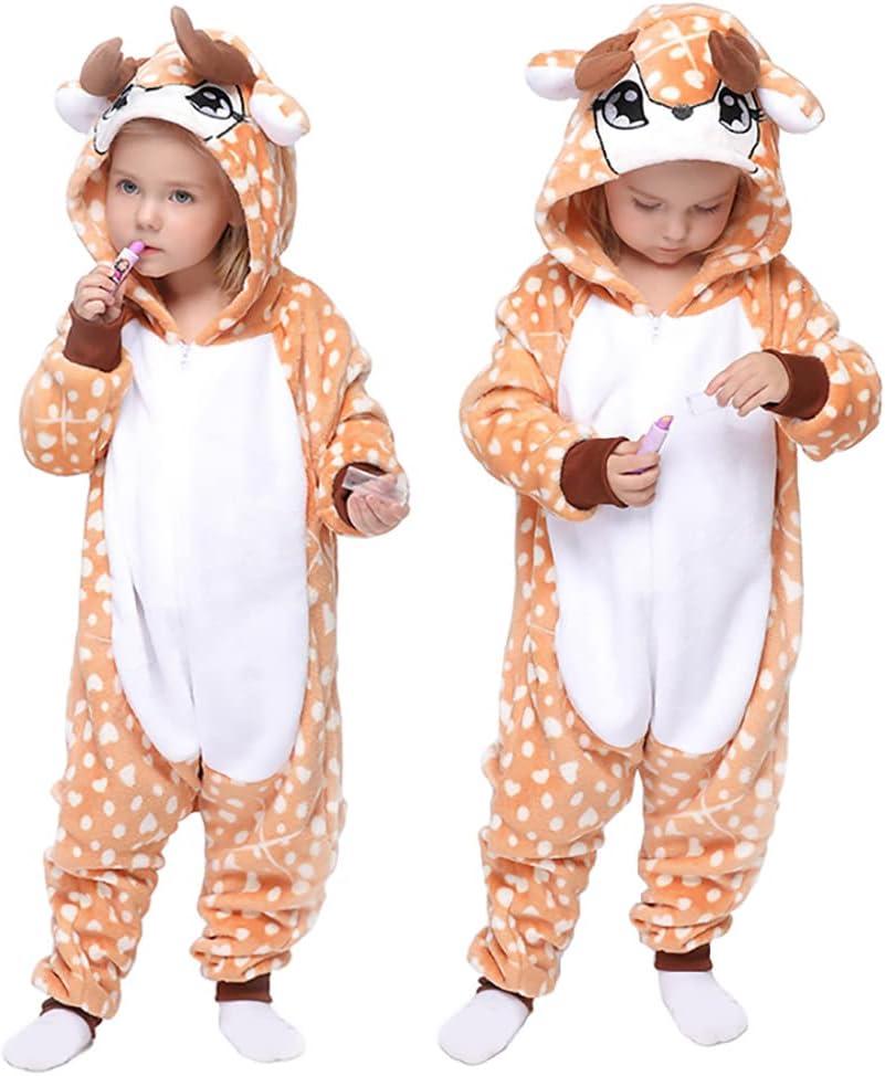 EASUIT Kids Cartoon Animal Onesie Jumpsuit Plush Suit Halloween Christmas Birthday Party Unisex For Girls Boys (Orange)