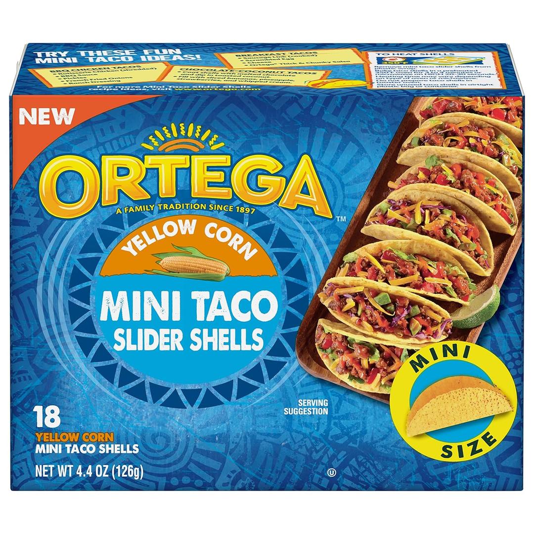Ortega Mini Taco Slider Shells, Yellow Corn, 4.4 Ounce, 18 Shells, Best if used by Aug 25 2025