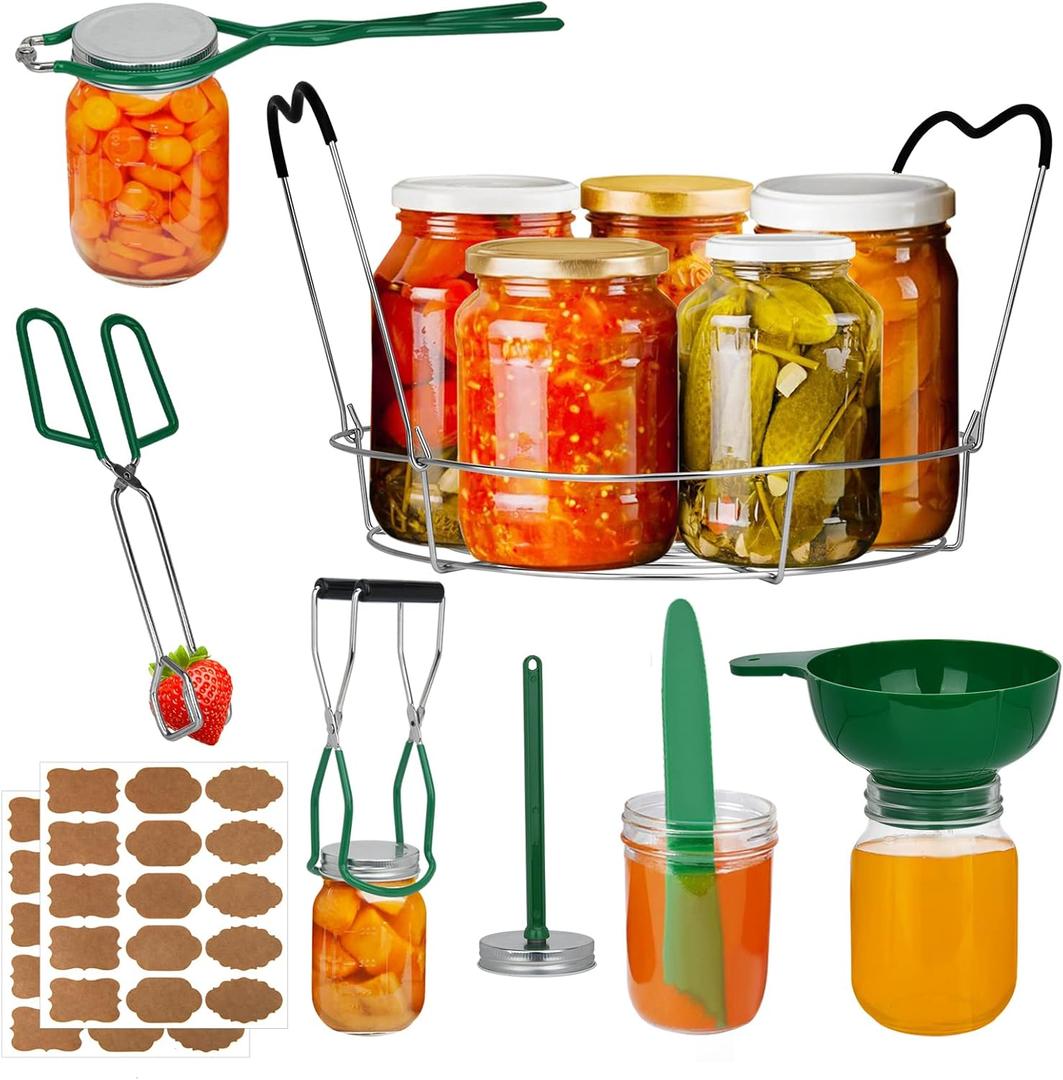Canning Kits, Canning Supplies Boxed Set, Stainless Steel Set, Jar Lifter, Folding Rack, Tongs, Complete Multifunctional Canning Tools, Canning kit includes wide mouth funnel for jars (7pcs)