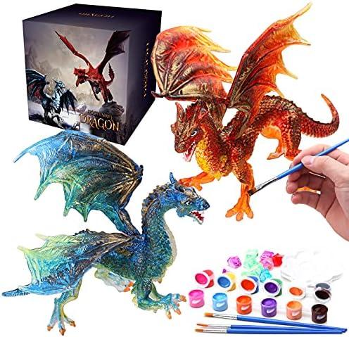 SOLDAY Painting Dragon Toys Kits for Kids Arts and Crafts Ages 3 6 5 7 9 12 Boys Girls to Make Your Own Paintable Figurines Birthday Party Supplies - 2 Dragons