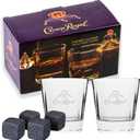 Whiskey Glasses Set of 2 Crown Royal Whiskey Glass and Stone Set 2 Scotch Glasses and 4 Unique Chilling Granite Rocks | Whiskey Stone Gift Set for Men Compatible