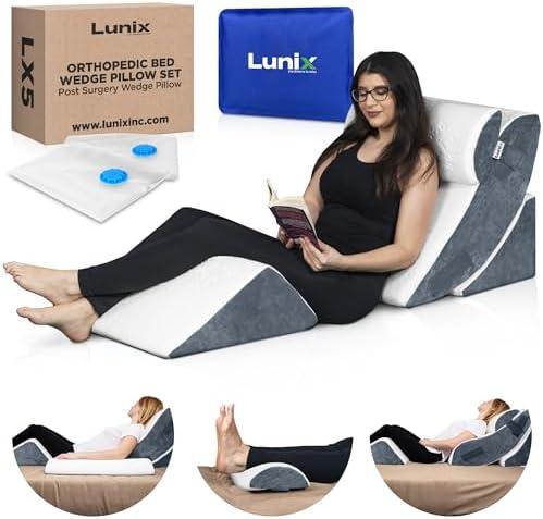 Lunix 4pcs Orthopedic Bed Wedge Pillow Set, Post Surgery Memory Foam for Back, Knee, Leg Pain Relief, Sitting Pillow for Sleeping, Acid Reflux, GERD, with Hot Cold Pack, HSA FSA Eligible, Navy Only One