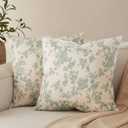 100% Cotton French Pastoral Throw Pillow Covers Set of 2, 18x18 Inch Vintage Green Farmhouse Decorative Cushion Covers for Sofa Bed Living Room Home Decor