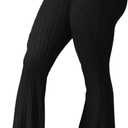 WDIRARA Women's Flare Leggings Workout Ribbed Elastic Waist Bell Bottom Yoga Pants (Black, M)