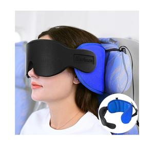 Travel Pillows for Airplanes, Airplane Pillow with 3D Eye Mask for Sleeping, 360° Support Headrest for Long Flight, Road Trip, Stop Bobblehead Travel Essential Airplane Sleep Head Strap, Blue
