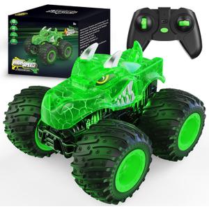 Remote Control Car, 2.4GHz Monster Trucks Toys with Light Spray, Birthday Gift for Kids 3 4 5 6 7 8, All Terrain RC Cars, Toddler Toys for Boys Girls 3+ Year Old (Green)