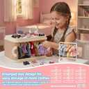 Foldable Doll Wardrobe Storage Box, Compatible with Labubu Clothes, Designed for 15/17cm Doll Clothing, Includes 12 Hangers, 1 Hanging Rod, Dust Cover, Coat hangerand Display Shelf.