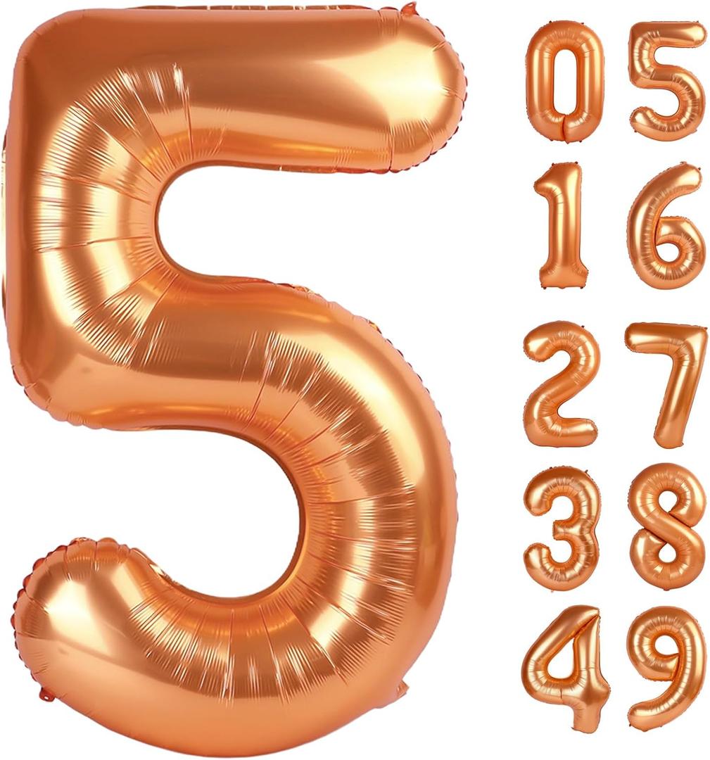 Orange 5 Balloon, Number Balloon 40 Inch, Orange Party Supplies, 5th Birthday Balloon Decorations, 5 Number Balloons, Number 5 Balloon