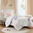 Twin Comforter Set for Girls, Tufted Chenille Floral Comforter Set Twin, Lightweight Polka Dot Comforter Reversible Bed Set, Sham, Pillow, Gracie, Twin White/Purple 3 Piece