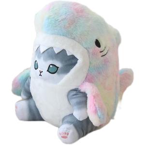 Shark Cat Plush Toy, Cute Fried Shrimp Shark Stuffed Animals Doll, Kawaii Shark Cat Plush Pillow Toy Birthday for Kids Boys Girls (8inch, Tie Dye)