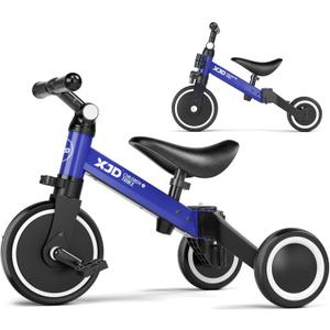 XJD 5 in 1 Toddler Bike, Tricycle for Toddlers 1-3 with Adjustable Seat Height, Removable Pedals, Ideal Balance Bike Birthday Gifts and Toys for Boys and Girls (Blue)