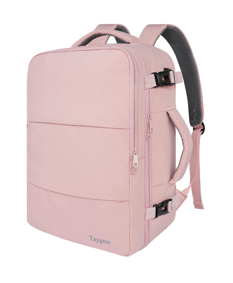 Taygeer Travel Backpack for Women, Carry On Backpack with USB Charging Port & Shoe Pouch, TSA 15.6inch Laptop Mochila Flight Approved, Nurse Bag Casual Daypack for Weekender Business Hiking, Pink