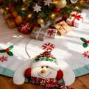 2 x 48in Christmas Tree Mat for Under Tree,Blue and White Christmas Tree Skirt for 7.5FT Tree,Rustic 3D Snowman Xmas Tree Mat Decorations Winter New Year Holiday Party Decor Indoor Outdoor