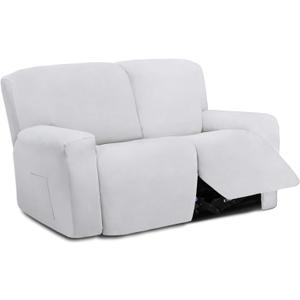 Easy-Going 6 Pieces Recliner Loveseat Sofa Slipcover | Spandex Soft Fitted Sofa Couch Cover, Washable Furniture Protector with Bottom for Kids, Pet Snow White