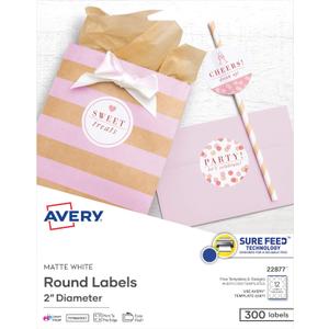 Avery Printable Round Labels with Sure Feed, 2" Diameter, Matte White, 300 Customizable Labels (22877) (8.5" x 11")